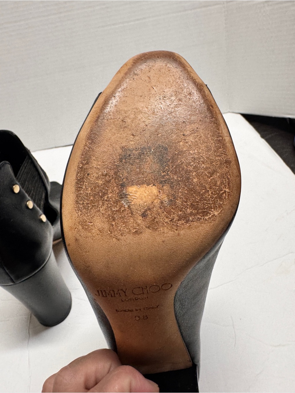Jimmy Choo "Mercy" Black Leather Open-Toe Moto Whimsigoth Booties sz 38/US 8 - Picture 6 of 9